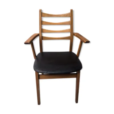 fauteuil bois blond et - scandinave cuir