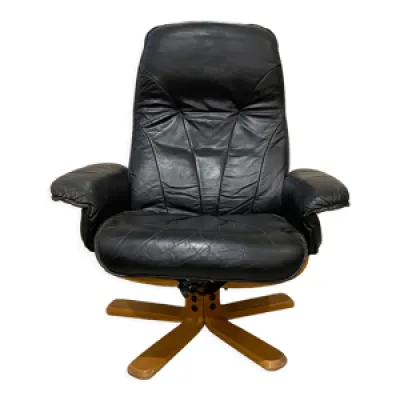 fauteuil relax scandinave - noir cuir