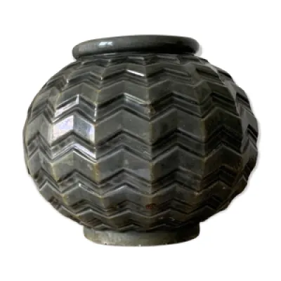 Vase boule gris en fonte - art deco