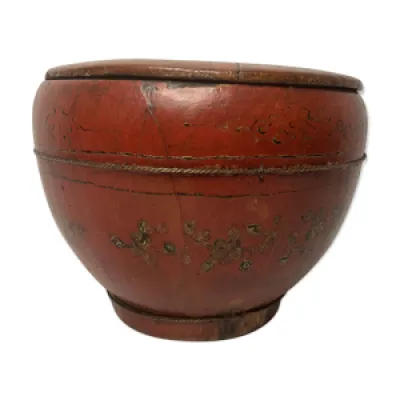 Ancien pot couvert boite - laiton bois