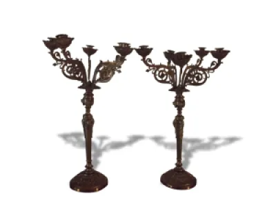 paire chandeliers bronze