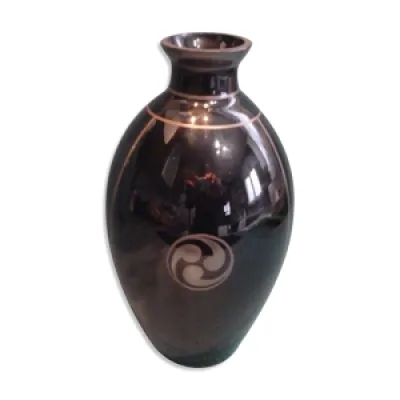 Vase en verre noir argent