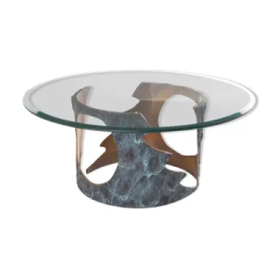 Table basse Willy Ceysens - bronze massif verre