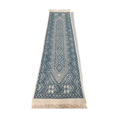 tapis margoum blanc et - bleu laine
