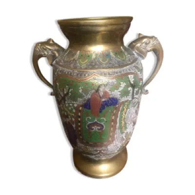 Vase chinois en bronze - emaux cloisonnes