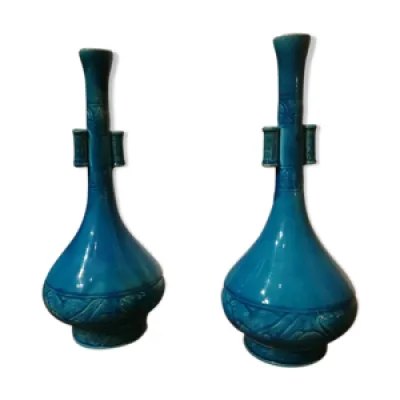 paire de vases bleu japonisant