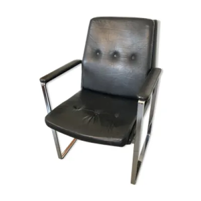 Chaise de bureau en cuir - acier 1980