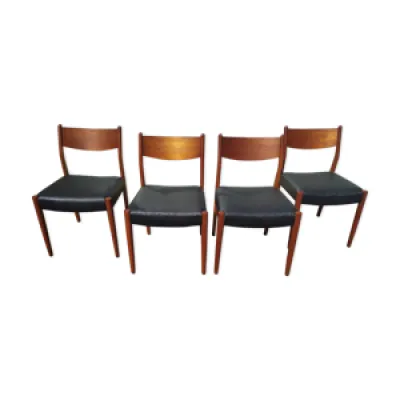 Ensemble de 4 chaises - cuir teck