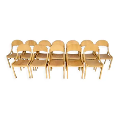Lot série de 12 chaises - bistrot bois clair