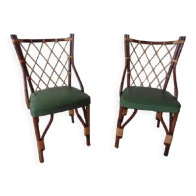 Lot de 2 chaises en bambou - rotin 1970