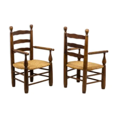 paire de fauteuils paillés - 1950