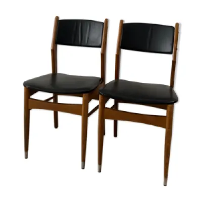 Chaise scandinave bois - noir simili