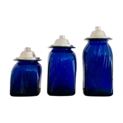 3 pots d'apothicaire - verre bleu cobalt