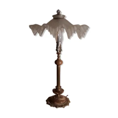 Lampe marbre brun pied - monture bronze