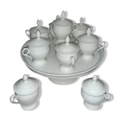 Set de 9 pots à crème - porcelaine plateau