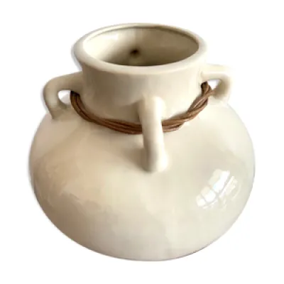Vase XL en céramique - rotin tresse