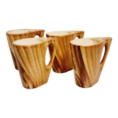 4 mugs tasse verres orangeade - bois faux