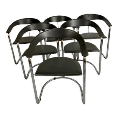 6 chaises design 70 Cantilever - chrome cuir
