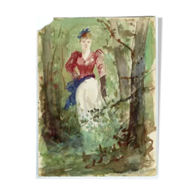Peinture femme a l’ombrelle - 1900
