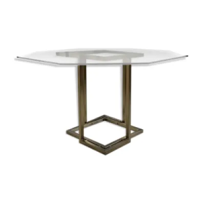 Table octogonale en verre - laiton