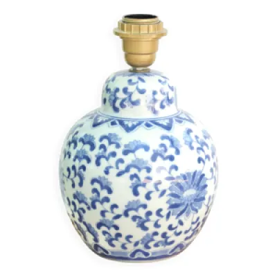 Pied de lampe en porcelaine - bleu floral