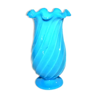 Vase ancien en opaline - bleu turquoise