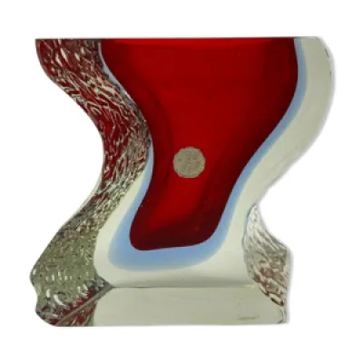 Vase rouge murano 1960 - decor geometrique