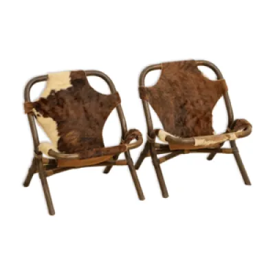 Paire de fauteuils bambou - cuir