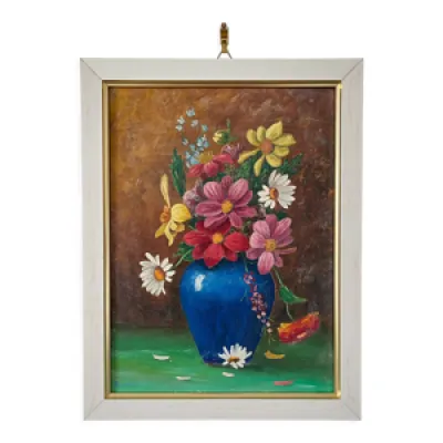 Tableau peinture ancienne - bouquet fleurs