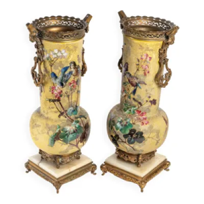 Paire de vases en porcelaine - bronze onyx