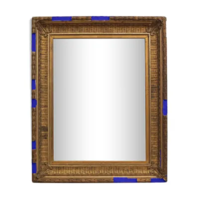Miroir ancien doré à - bleu