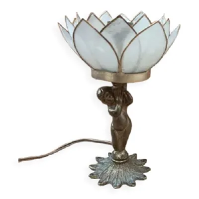 Lampe chevet ange lotus - base bronze