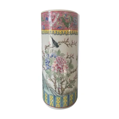 Vase rouleau céramique - oiseaux fleurs