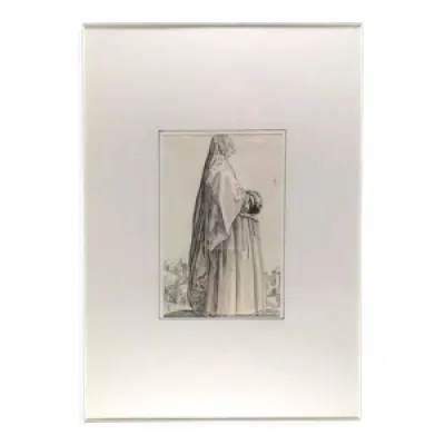 « La Dame en deuil », - gravure