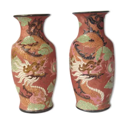 Paire vase balustre aux - dragon