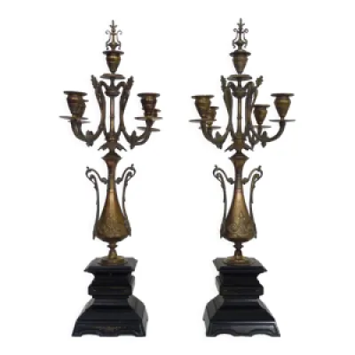 Paire de chandeliers, - bronze marbre noir