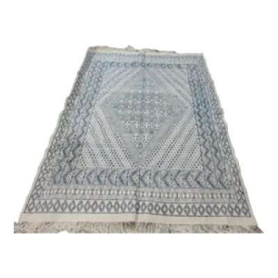 tapis margoum blanc et - bleu laine
