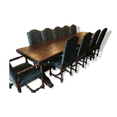 Table monastère + 9 - fauteuils louis