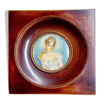 Portrait femme miniature - laiton bois
