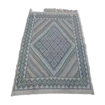 tapis margoum blanc  - bleu laine