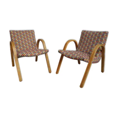 Paire de fauteuils vintage - tissu bois
