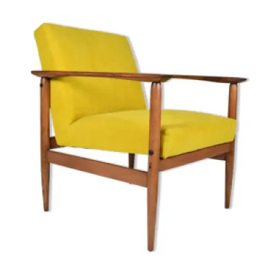fauteuil vintage en tissu - bois 1960