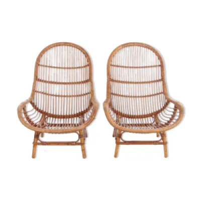 Ensemble vintage de 2 - fauteuils bambou