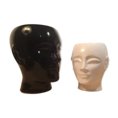 2 vases tête céramique - noir