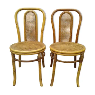 Lot de deux anciennes - chaises rotin bambou
