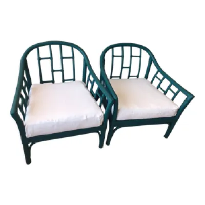 Paire de fauteuils vintage - rotin bleu