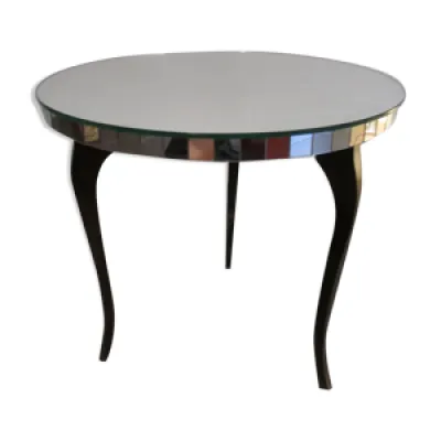 Table basse ronde vintage - plateau miroir