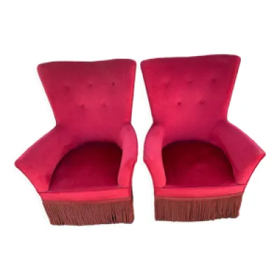 Paire de fauteuils vintage - velours rouge