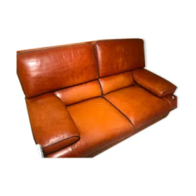 Canapé 2 places en cuir - marron