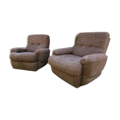 Duo de fauteuils vintage - velours marron